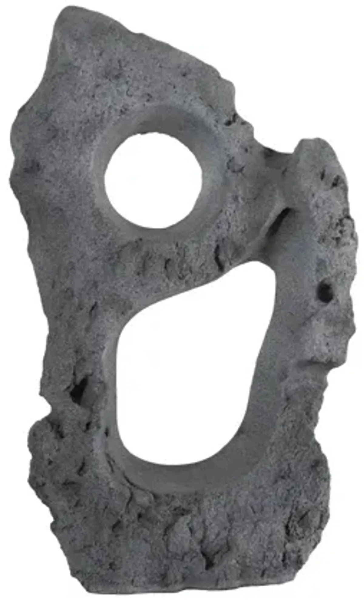 Colossal Cast Stone Sculpture, Two Holes, Charcoal Stone