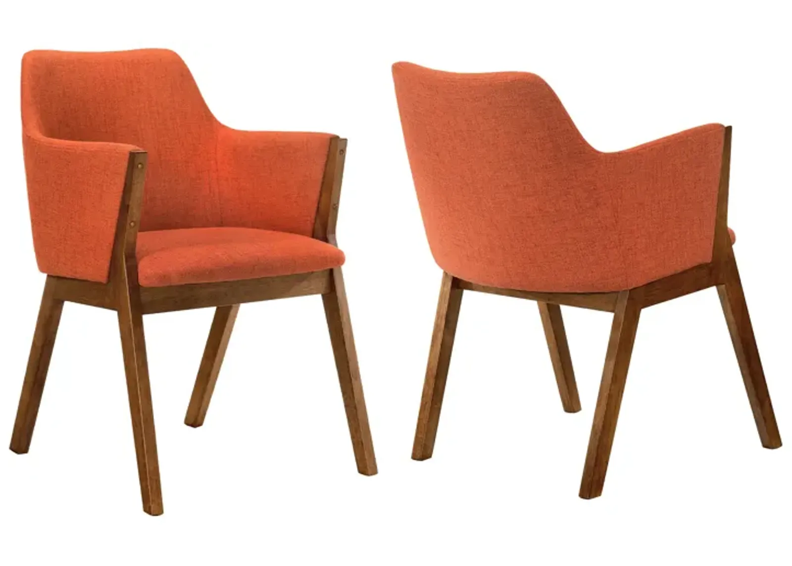 Renzo Orange Fabric and Walnut Wood Dining Side Chairs - Set of 2