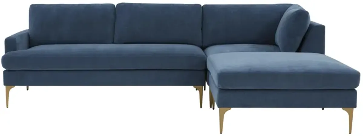 Serena Blue Velvet RAF Chaise Sectional