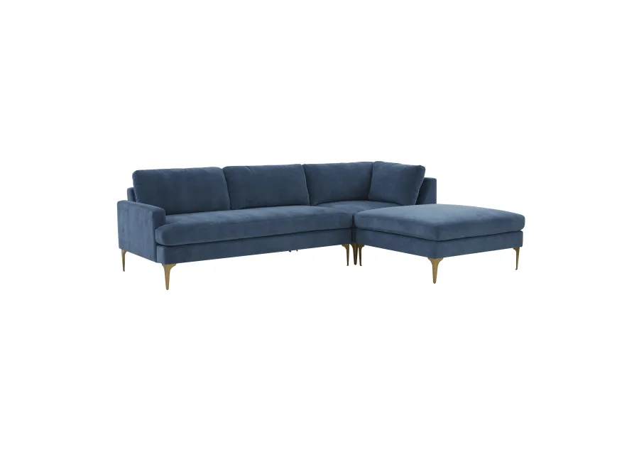 Serena Blue Velvet RAF Chaise Sectional