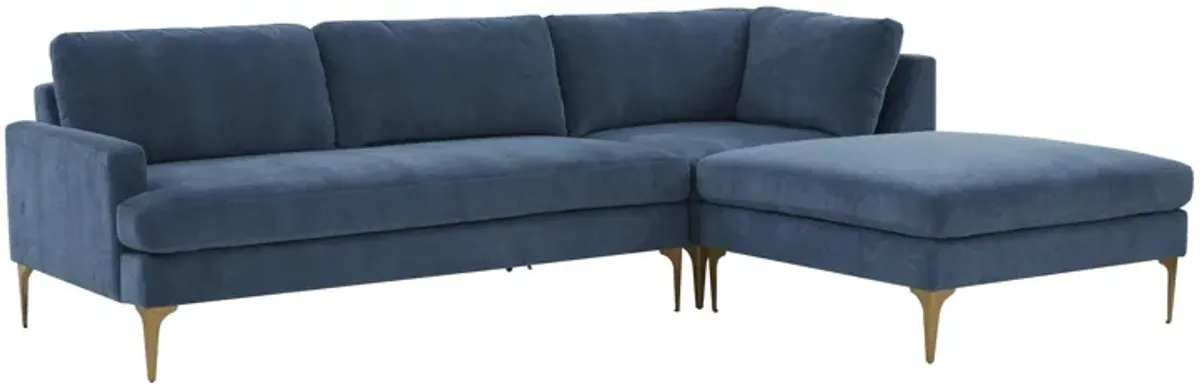 Serena Blue Velvet RAF Chaise Sectional