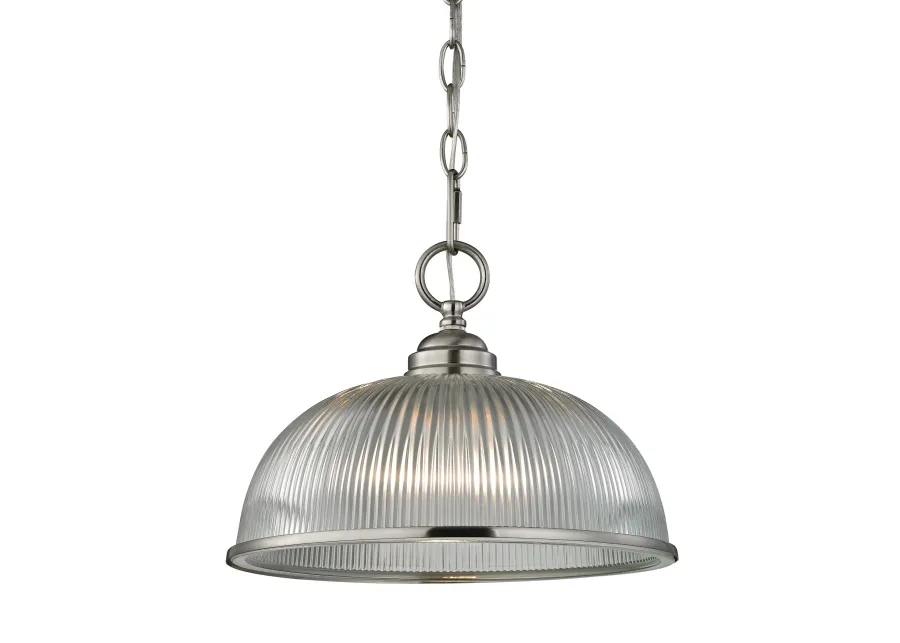 Liberty Park 1-Light Mini Pendant in Brushed Nickel with Prismatic Clear Glass