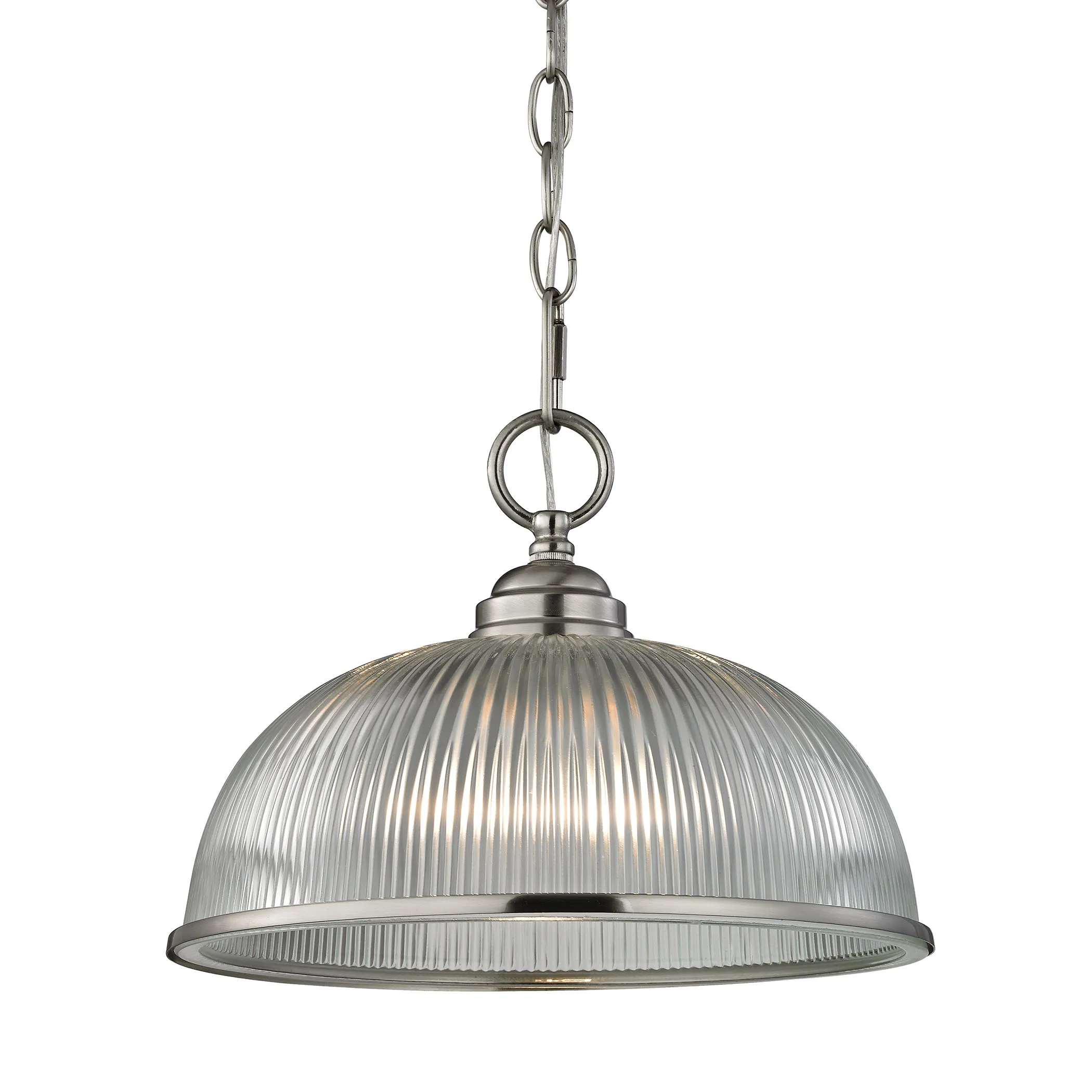 Liberty Park 1-Light Mini Pendant in Brushed Nickel with Prismatic Clear Glass