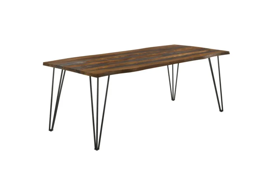 Neve Live-edge Dining Table with Hairpin Legs Sheesham Grey and Gunmetal