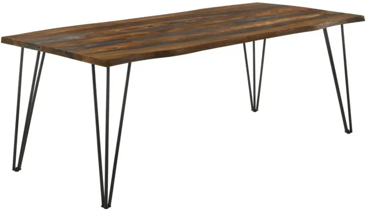 Neve Live-edge Dining Table with Hairpin Legs Sheesham Grey and Gunmetal