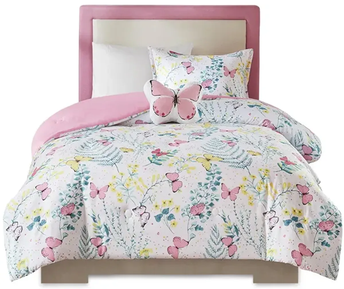 Mi Zone Kids Cynthia Pink Printed Butterfly Comforter Set