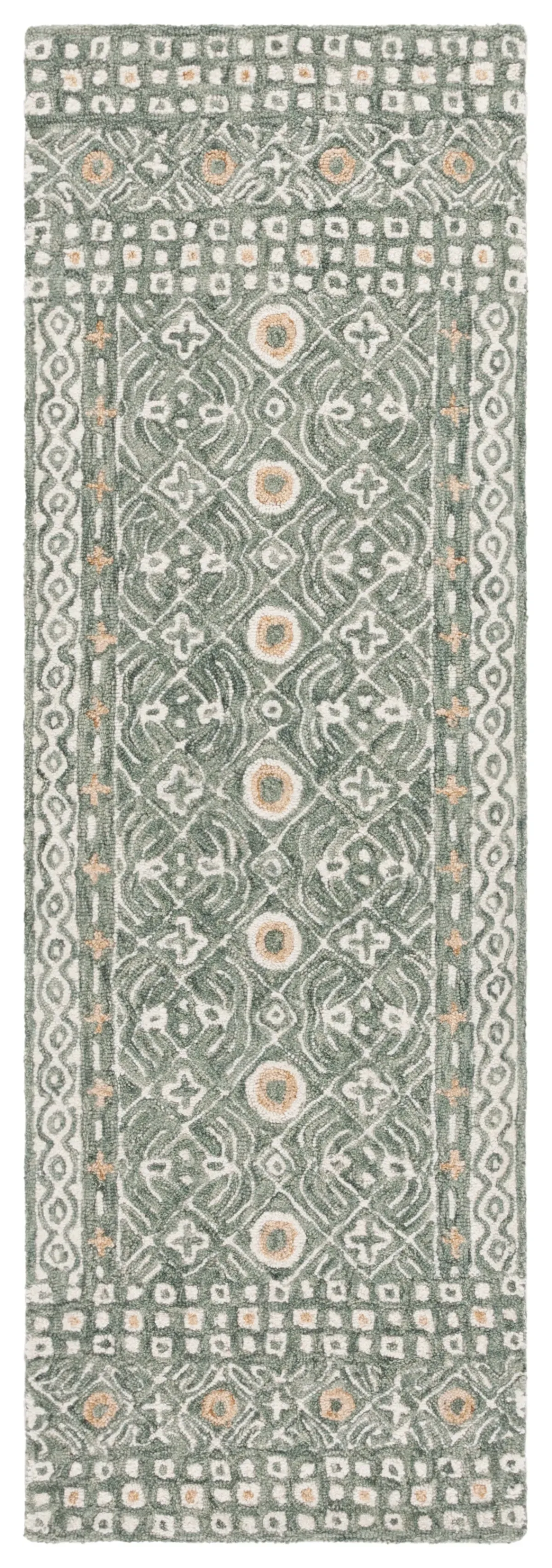 MICRO-LOOP 801 GREEN  2'-3' x 7' Runner Rug