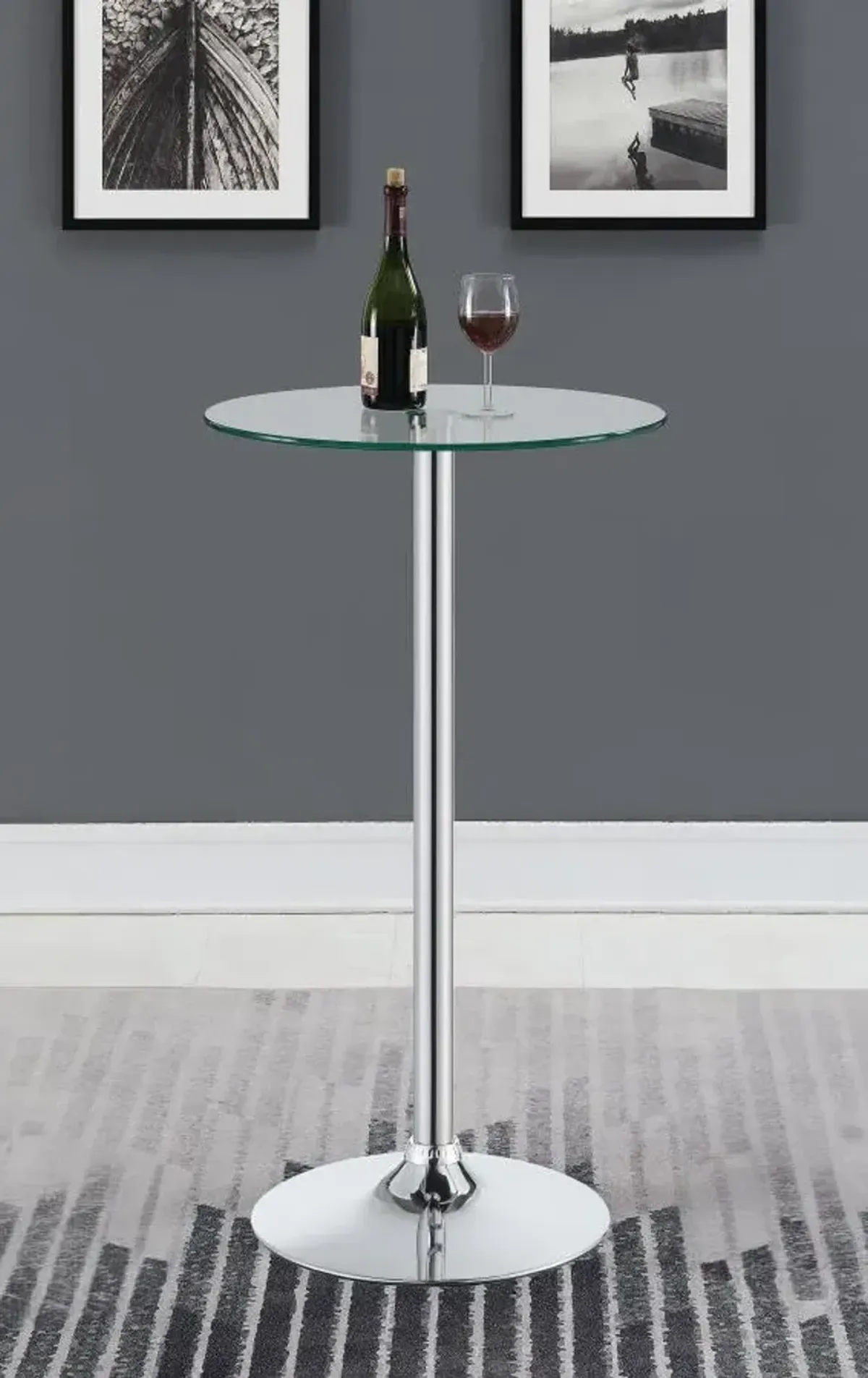 Abiline Glass Top Round Bar Table Chrome