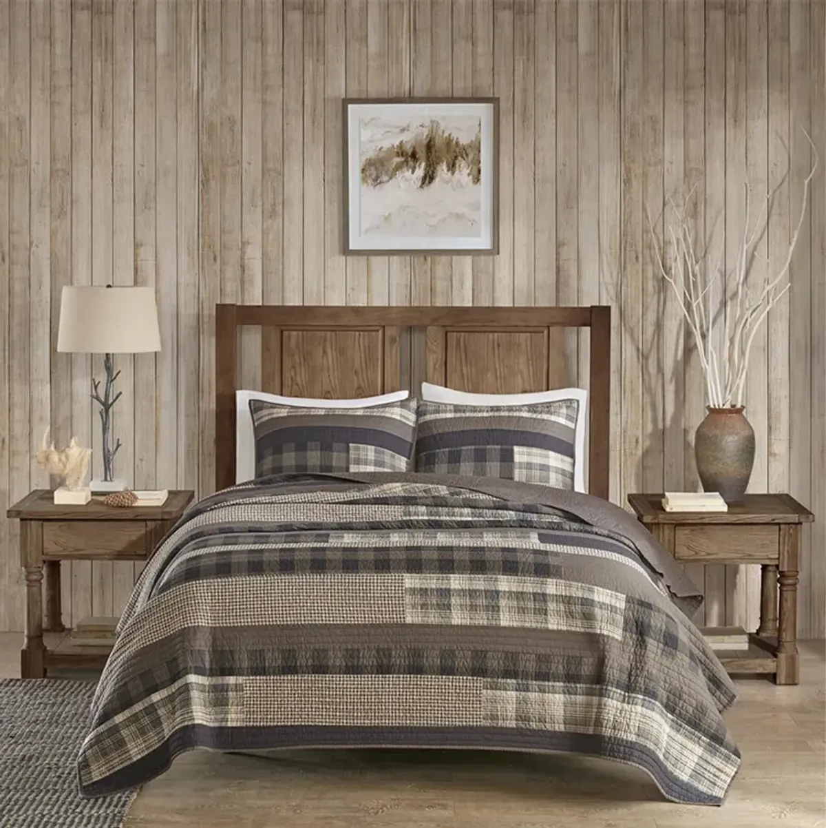 Woolrich Winter Plains Taupe 100% Cotton Oversized Quilt Mini Set