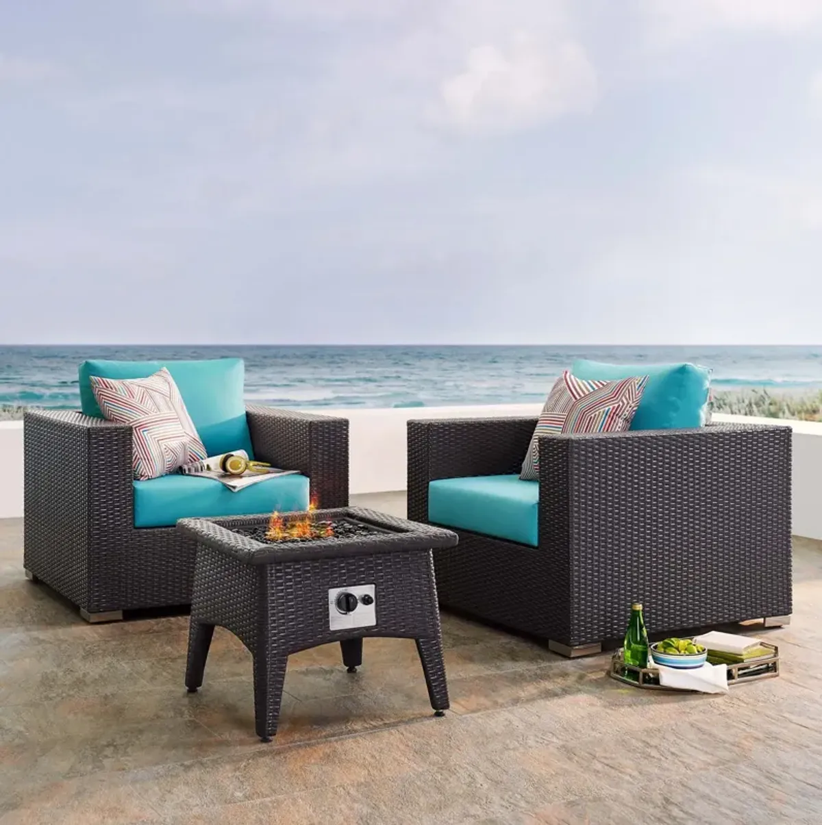 Convene 3 Piece Set Outdoor Patio with Fire Pit