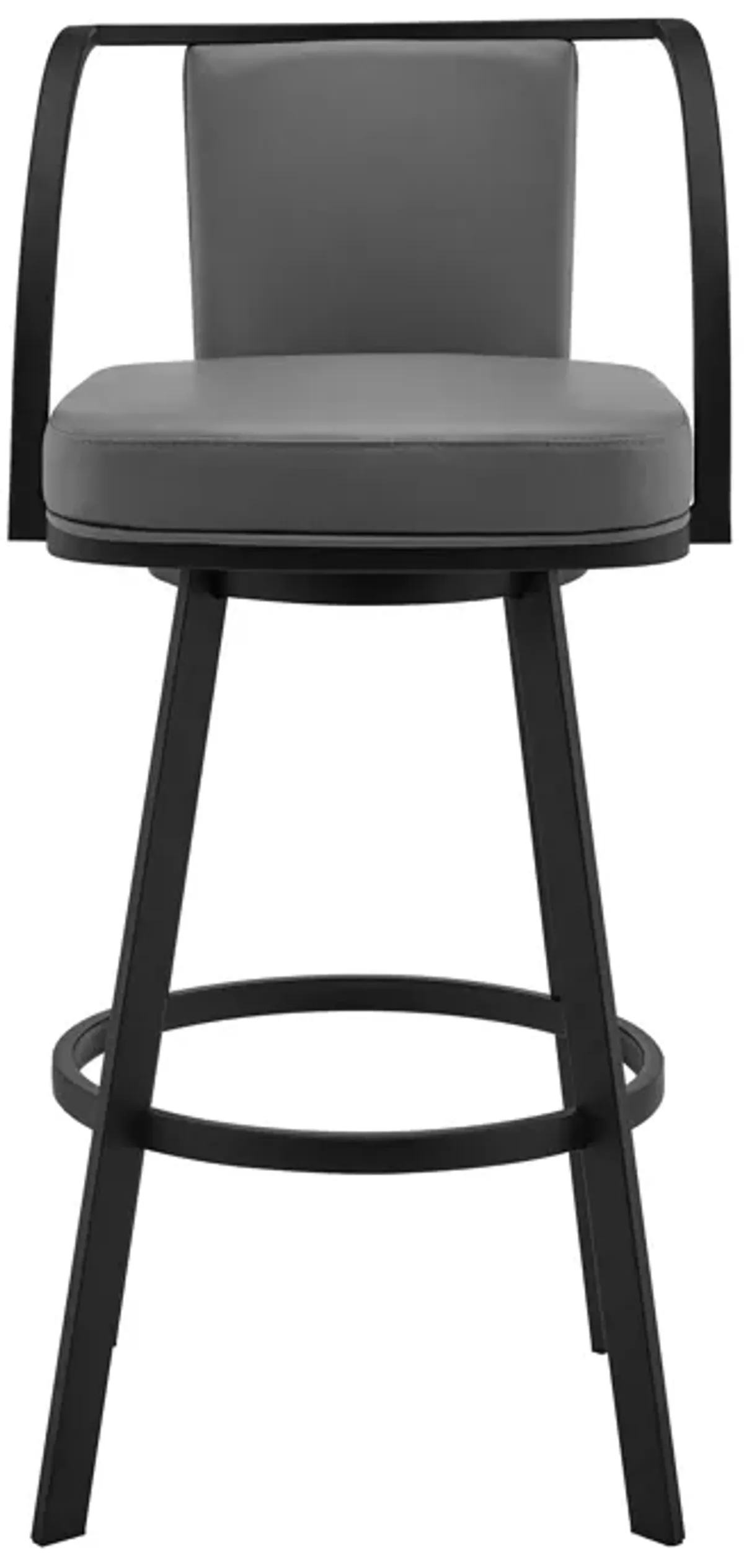 Sandringham 26" Gray Faux Leather and Black Metal Swivel Bar Stool