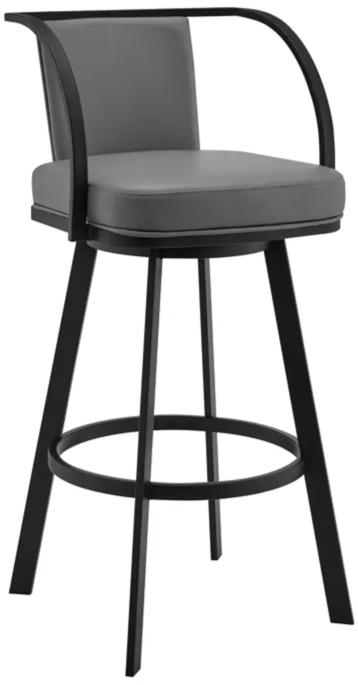 Sandringham 26" Gray Faux Leather and Black Metal Swivel Bar Stool