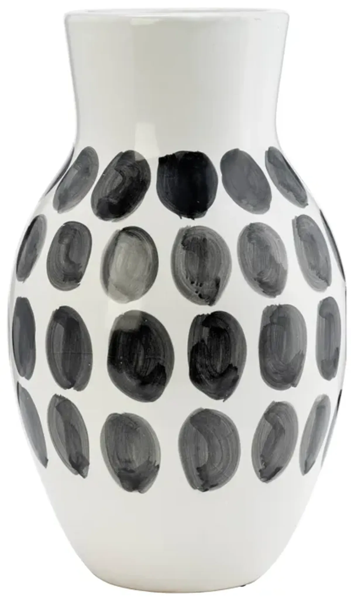 Cer, 10"h Blk Polk-a-dot Flower Vase, White