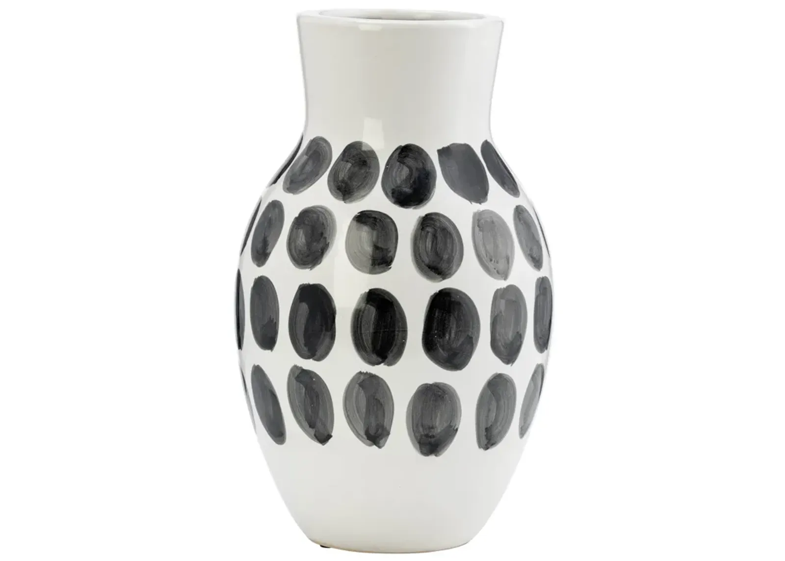 Cer, 10"h Blk Polk-a-dot Flower Vase, White