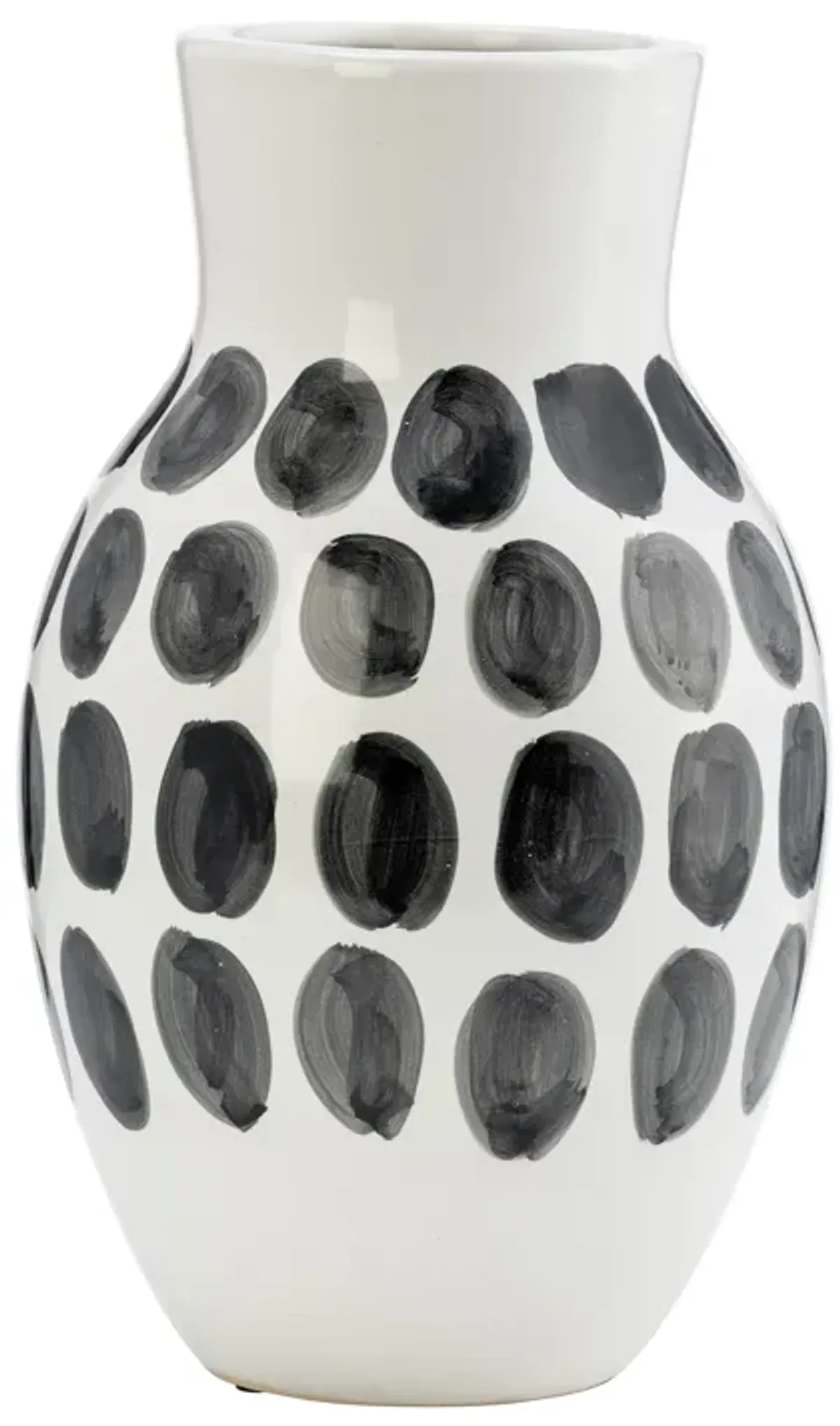 Cer, 10"h Blk Polk-a-dot Flower Vase, White