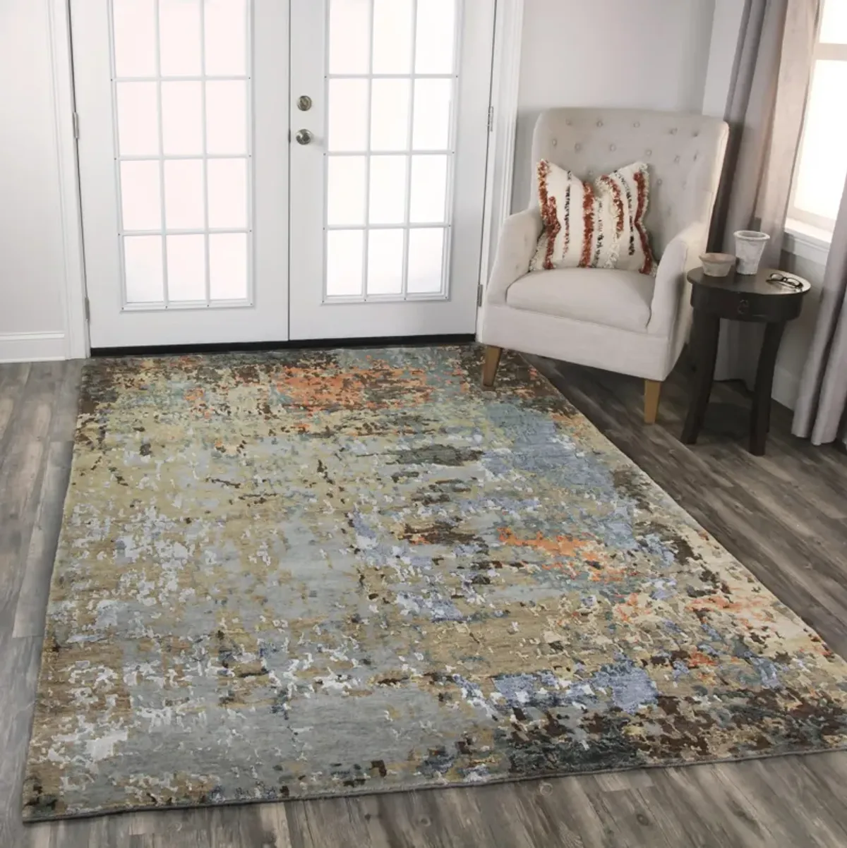 Finesse Multi Abstract Hand Spun New Zealand Wool/Tencel 10' x 14' Rectangle Rug