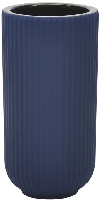 Cer, 9"h Ridged Vase, Navy