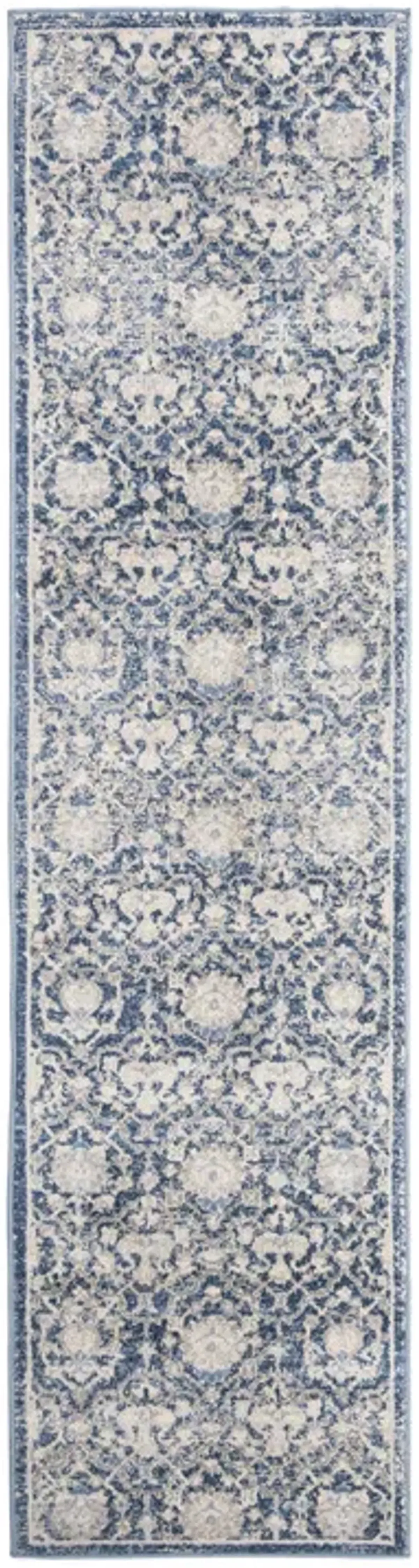 Brentwood 896 Navy / Creme 2' X 16' Runner Powerloomed Rug