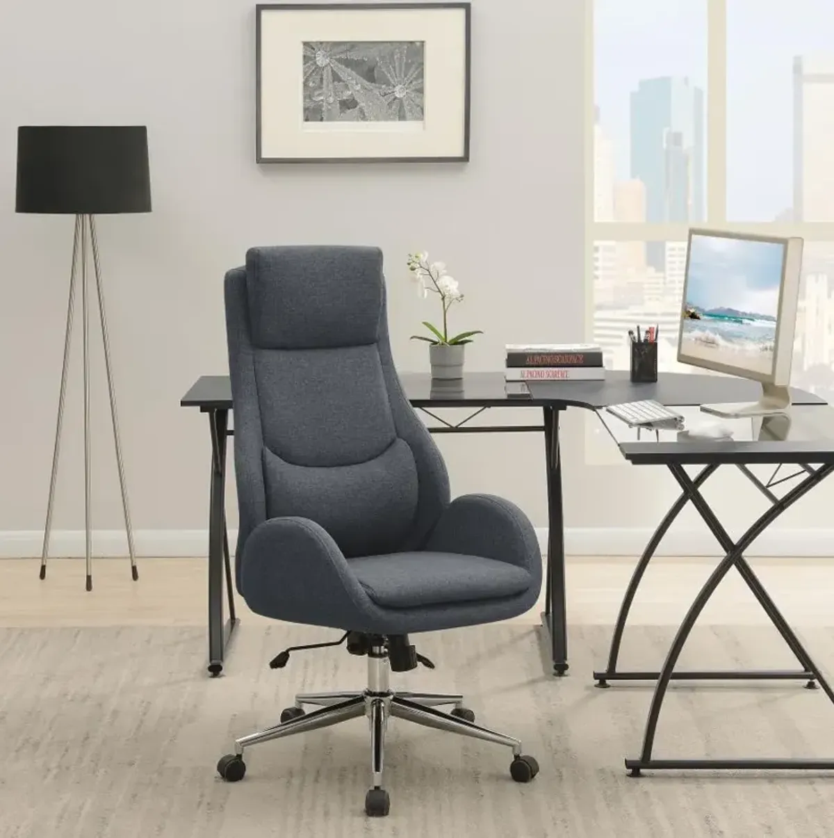 Cruz Upholstered Office Chair with Padded Seat Grey and Chrome