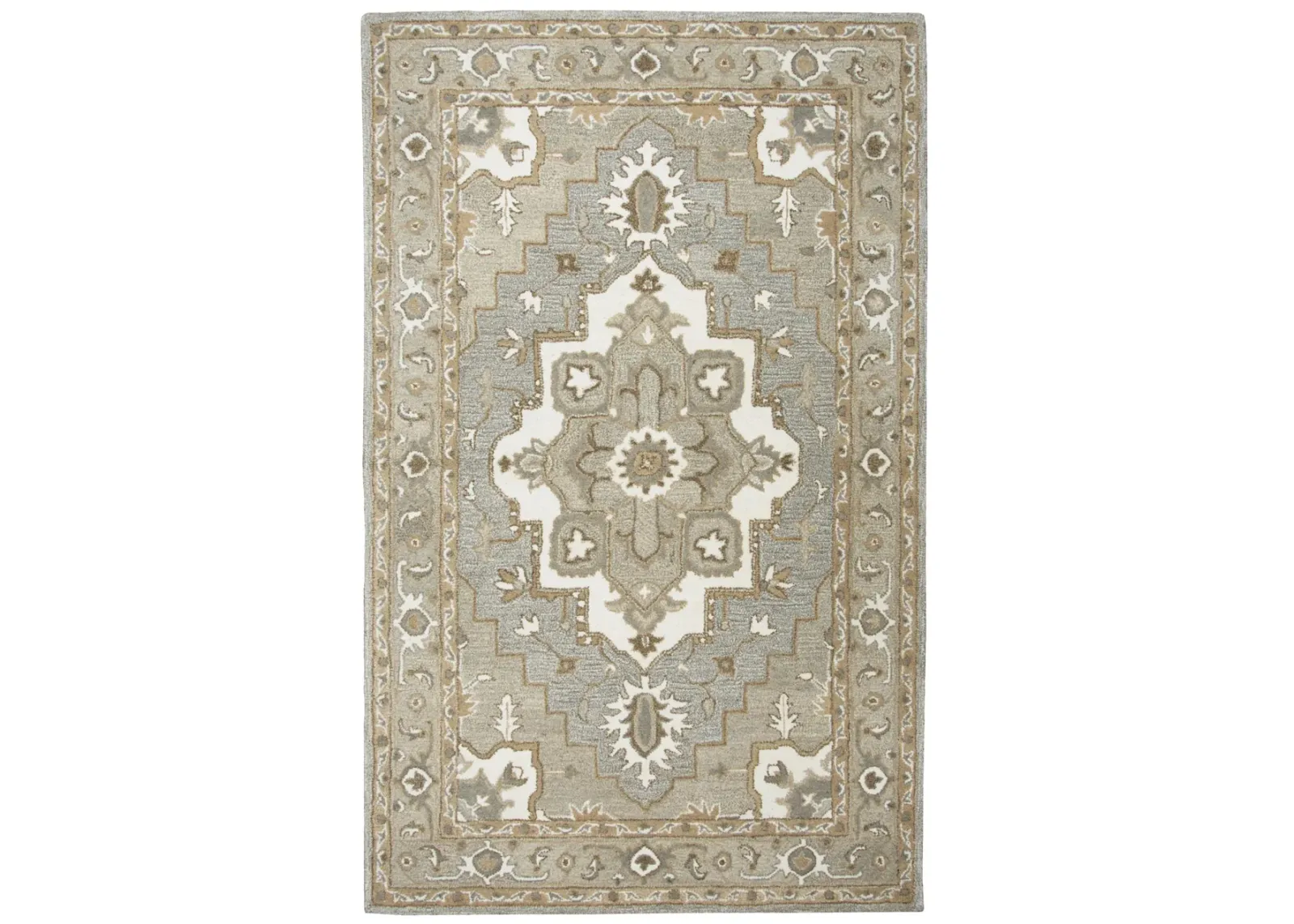 Suffolk Gray/Natural Oriental Medallion Wool 10' x 13' Rectangle Rug