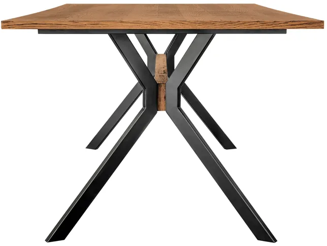 Nevada Rustic Oak Wood Trestle Base Dining Table in Balsamico