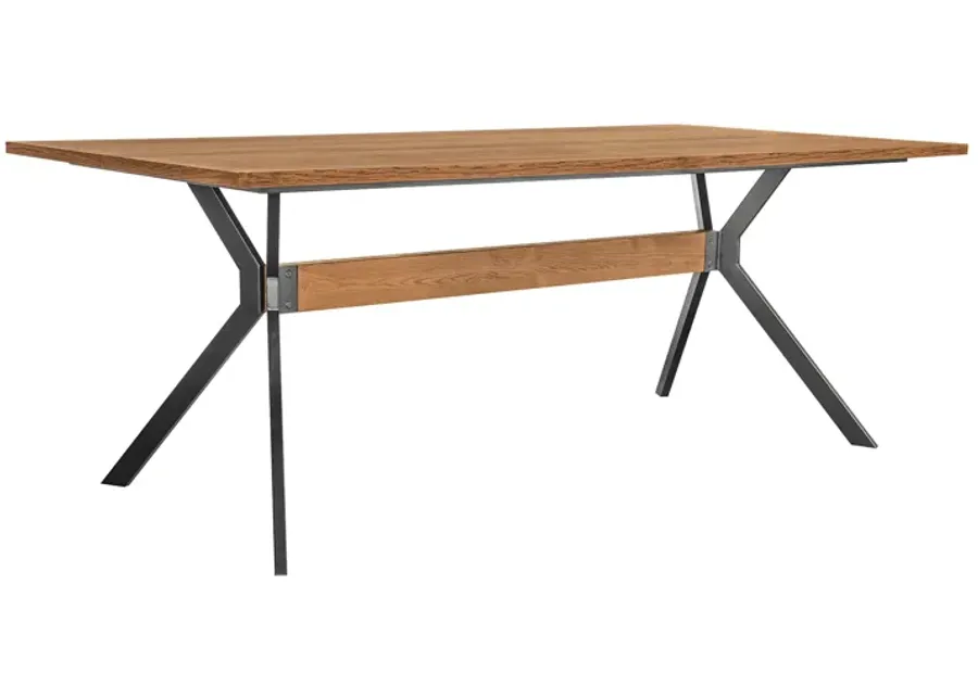 Nevada Rustic Oak Wood Trestle Base Dining Table in Balsamico