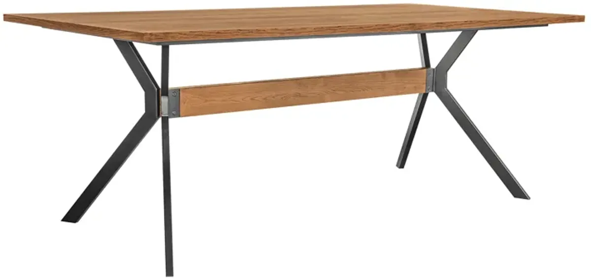 Nevada Rustic Oak Wood Trestle Base Dining Table in Balsamico