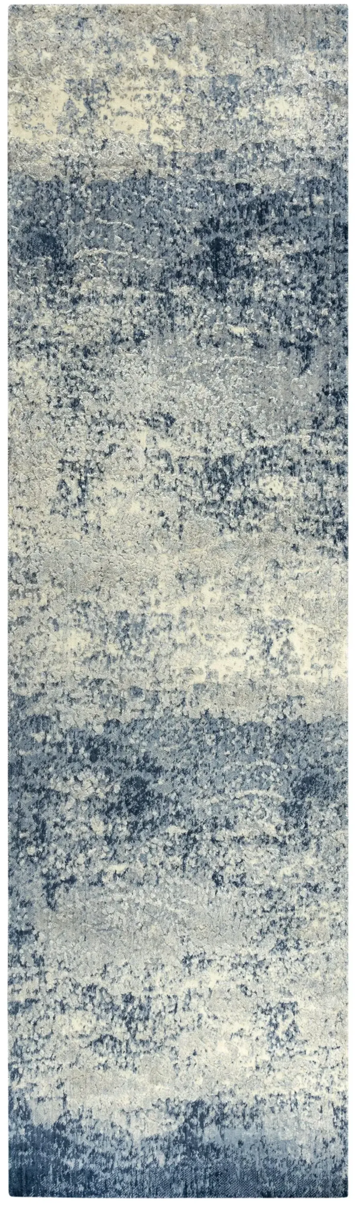 Artistry Blue Abstract NZ Wool/Tencel Blend 2'6" x 8' Runner Rug