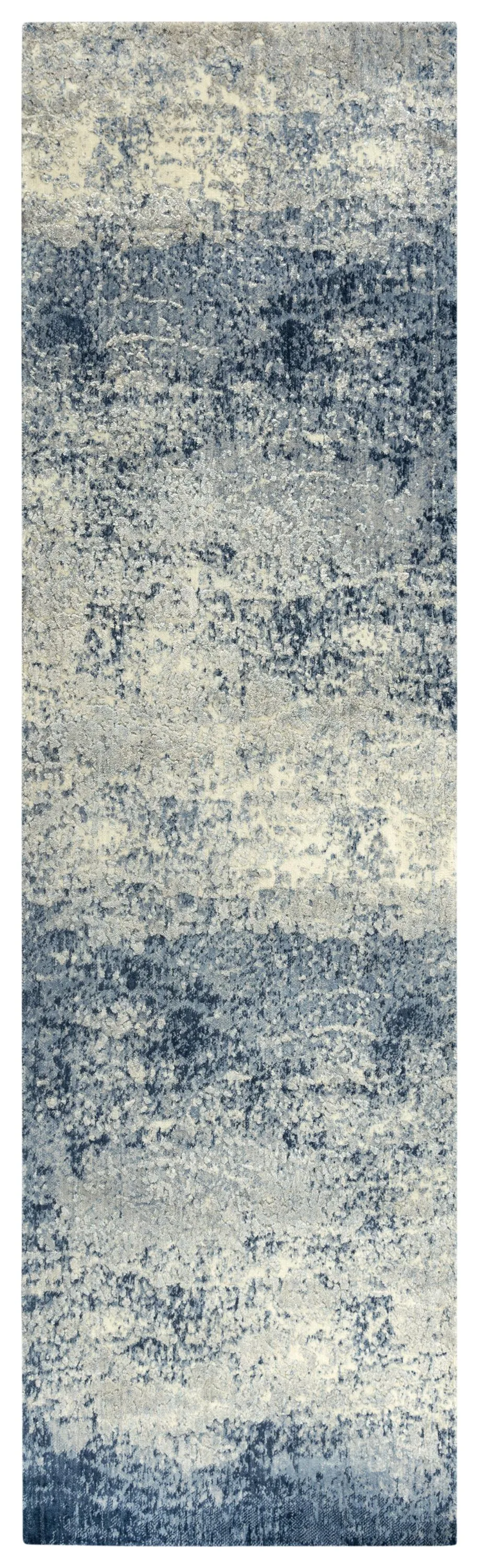 Artistry Blue Abstract NZ Wool/Tencel Blend 2'6" x 8' Runner Rug