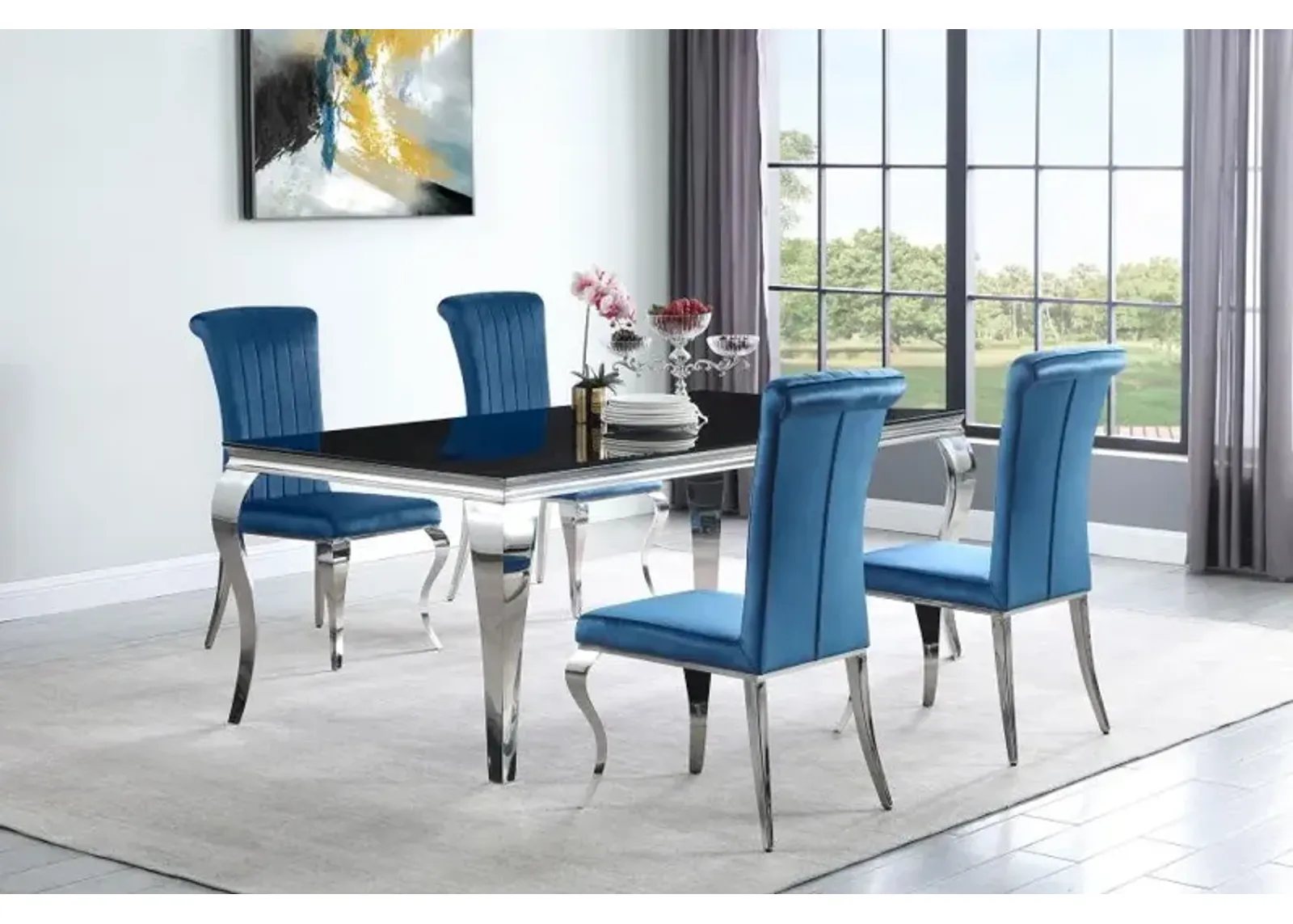 Carone 5-piece 81" Rectangular Dining Set Teal and Chrome