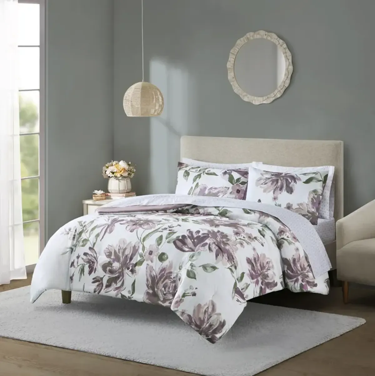 Madison Park Essentials Alice Mauve Floral Comforter Set with Bed Sheets