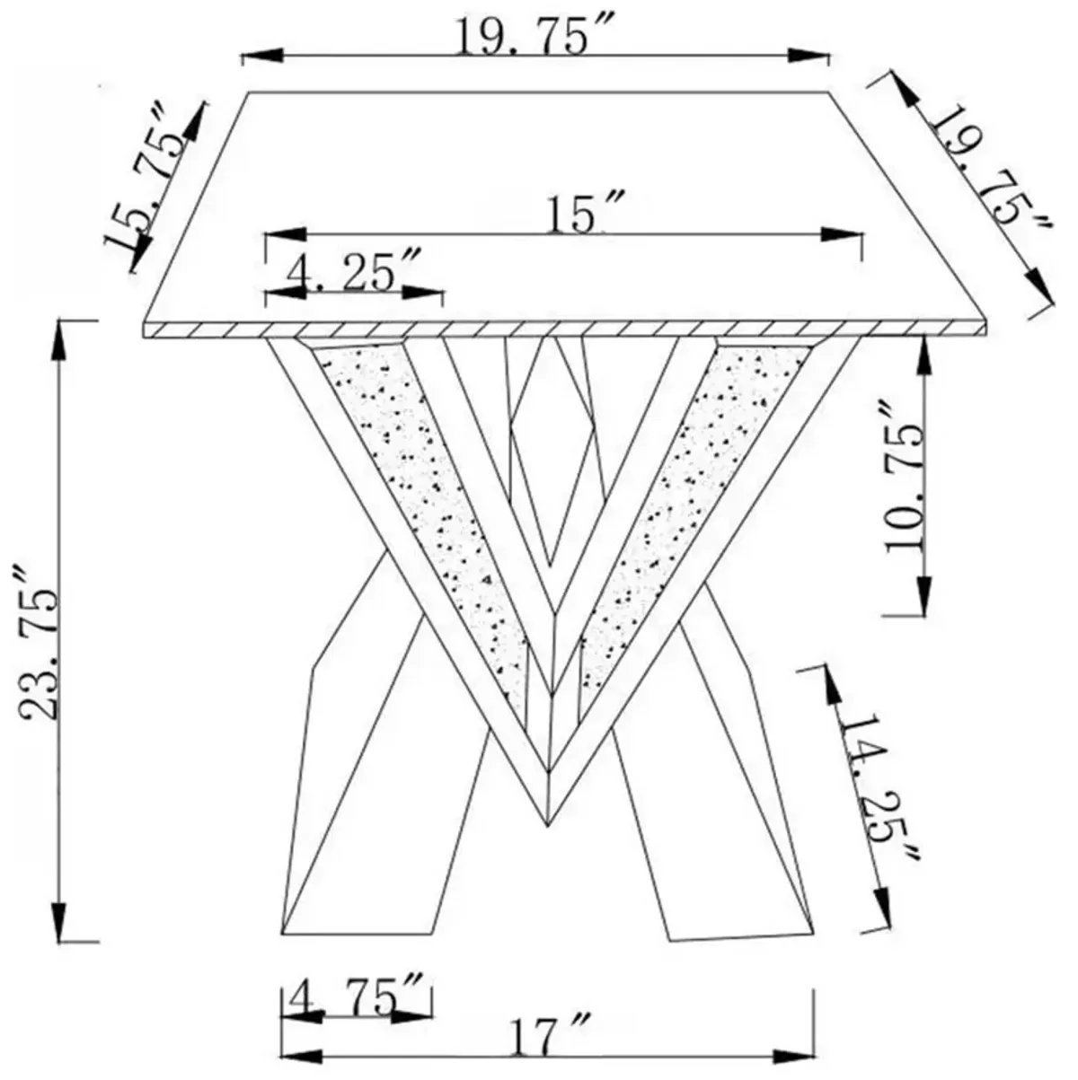 Taffeta V-shaped End Table with Glass Top Silver