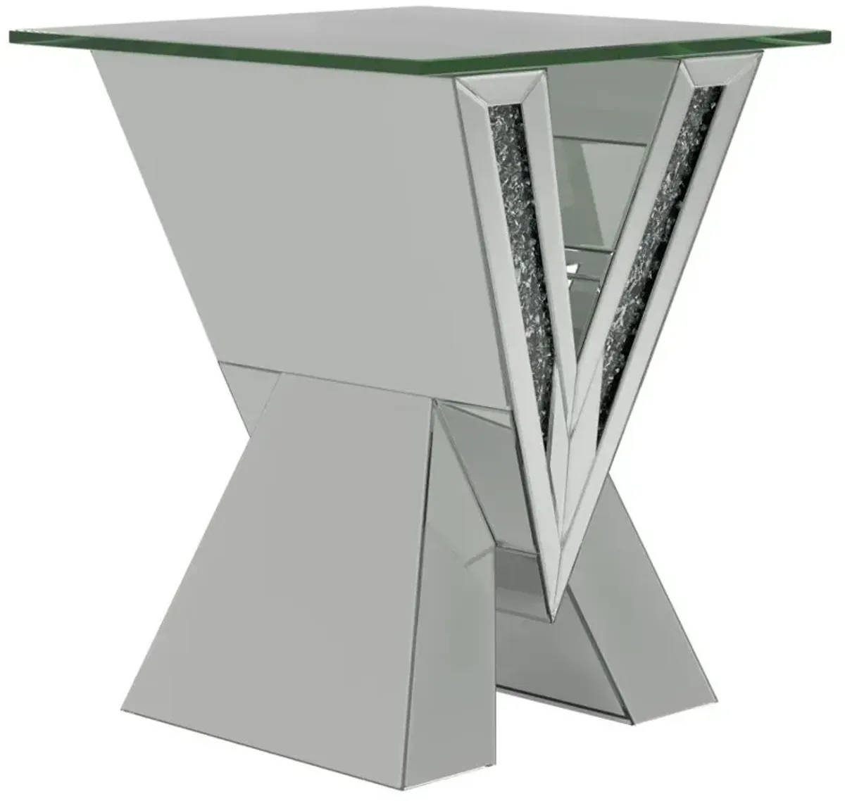 Taffeta V-shaped End Table with Glass Top Silver