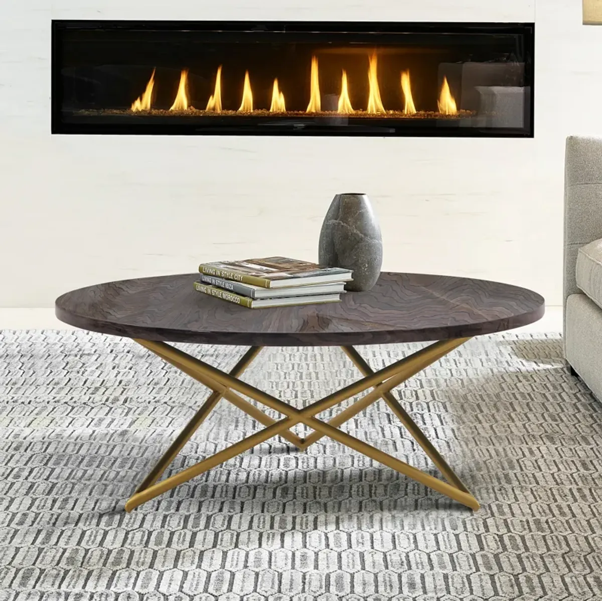 Atala Brown Veneer Coffee Table with Brushed Gold Legs