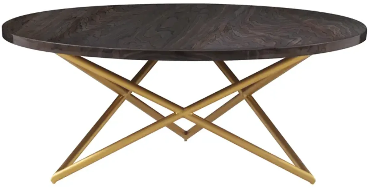 Atala Brown Veneer Coffee Table with Brushed Gold Legs