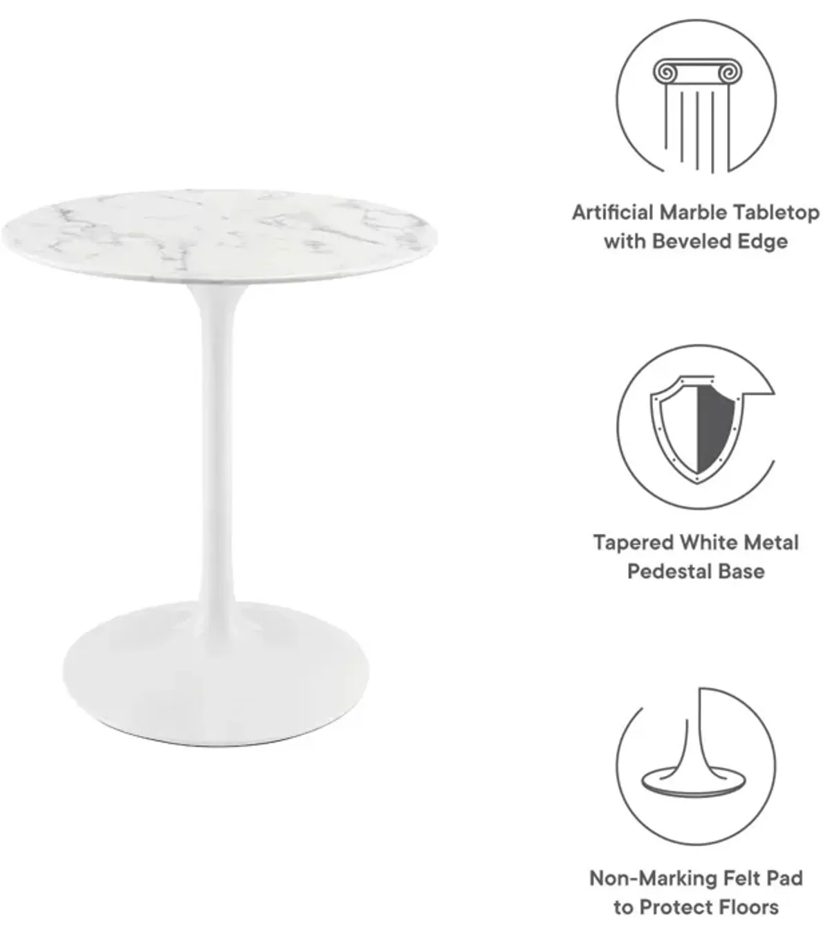 Lippa 28" Round Artificial Marble Dining Table