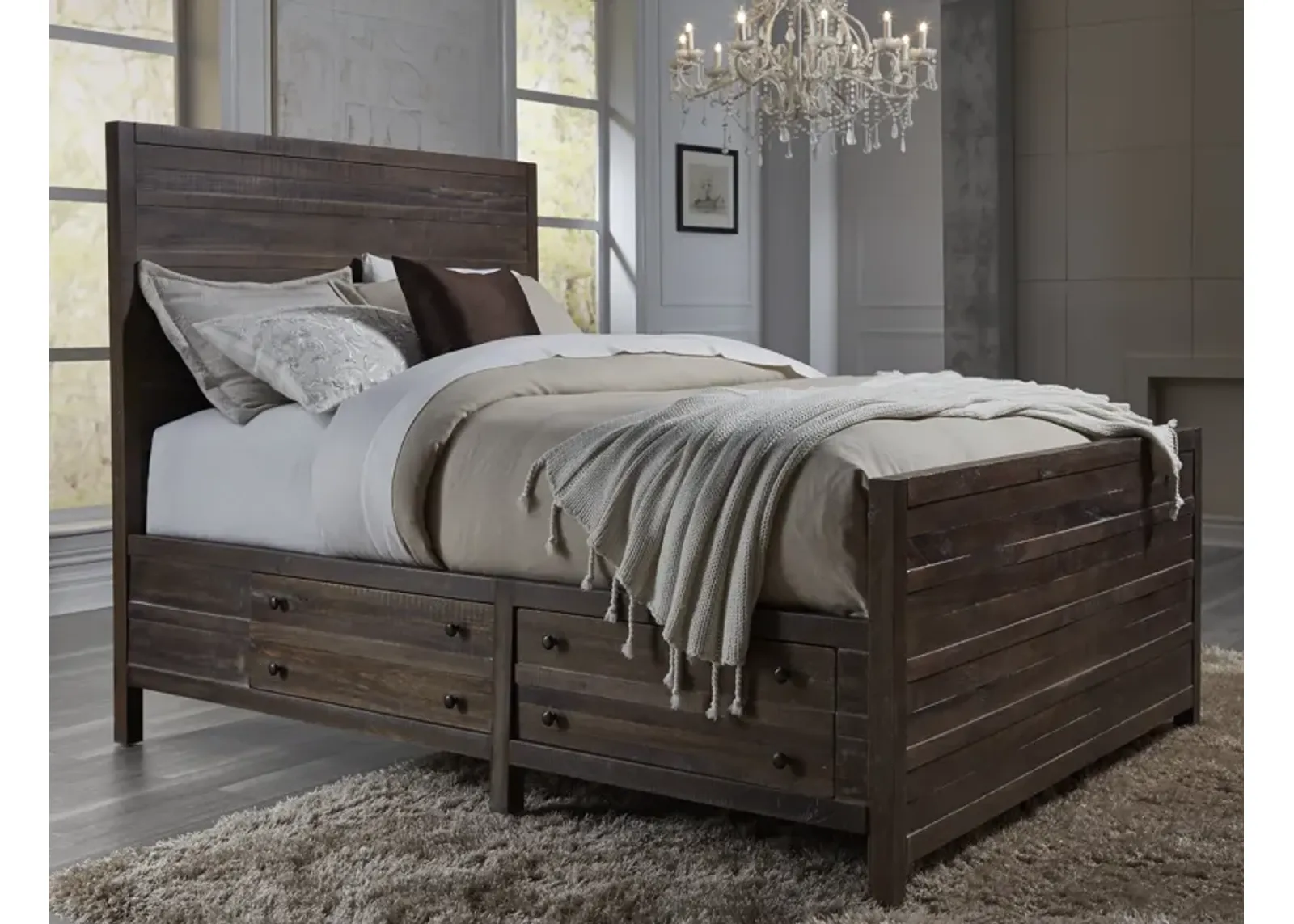 Townsend Queen-size Solid Wood Storage Bed in Java