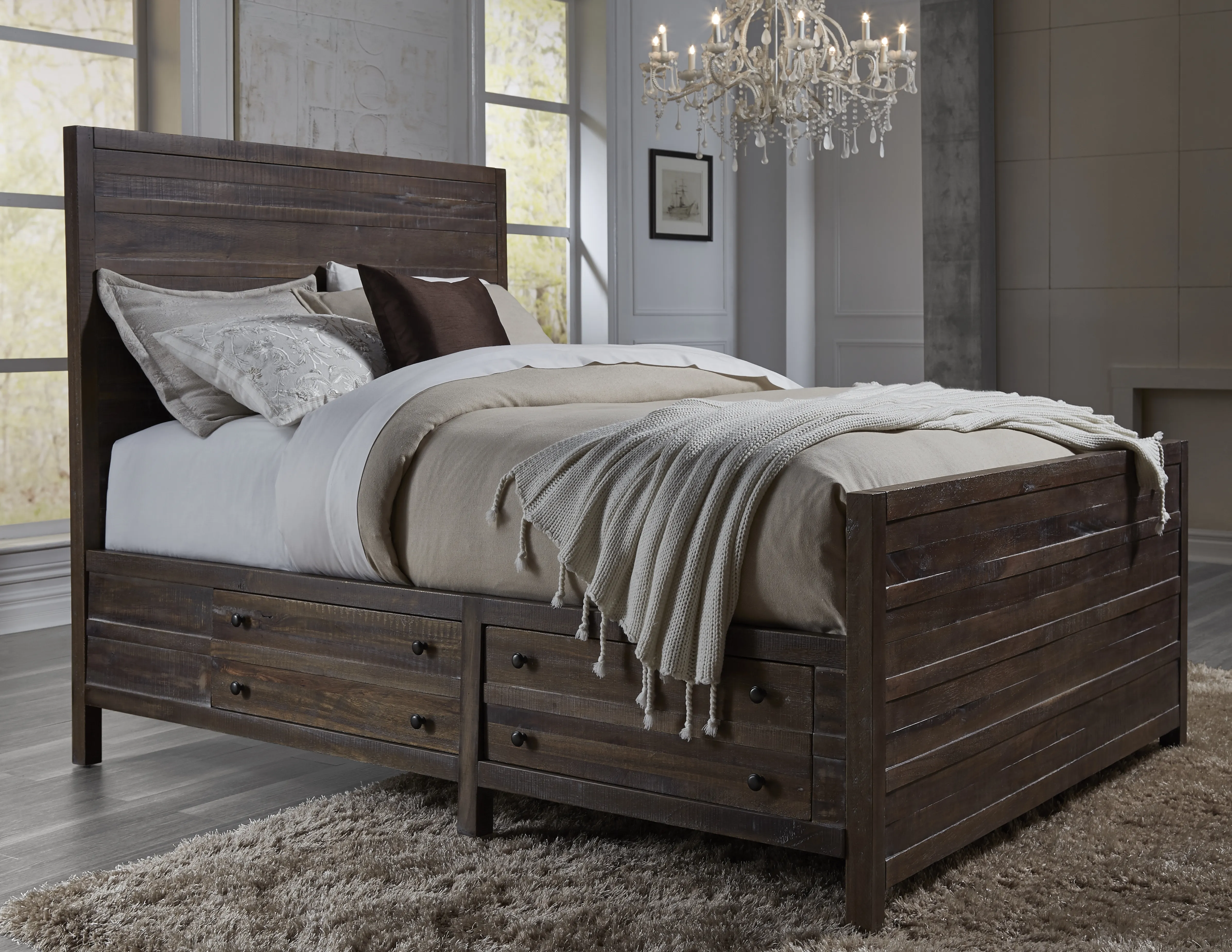 Townsend Queen-size Solid Wood Storage Bed in Java