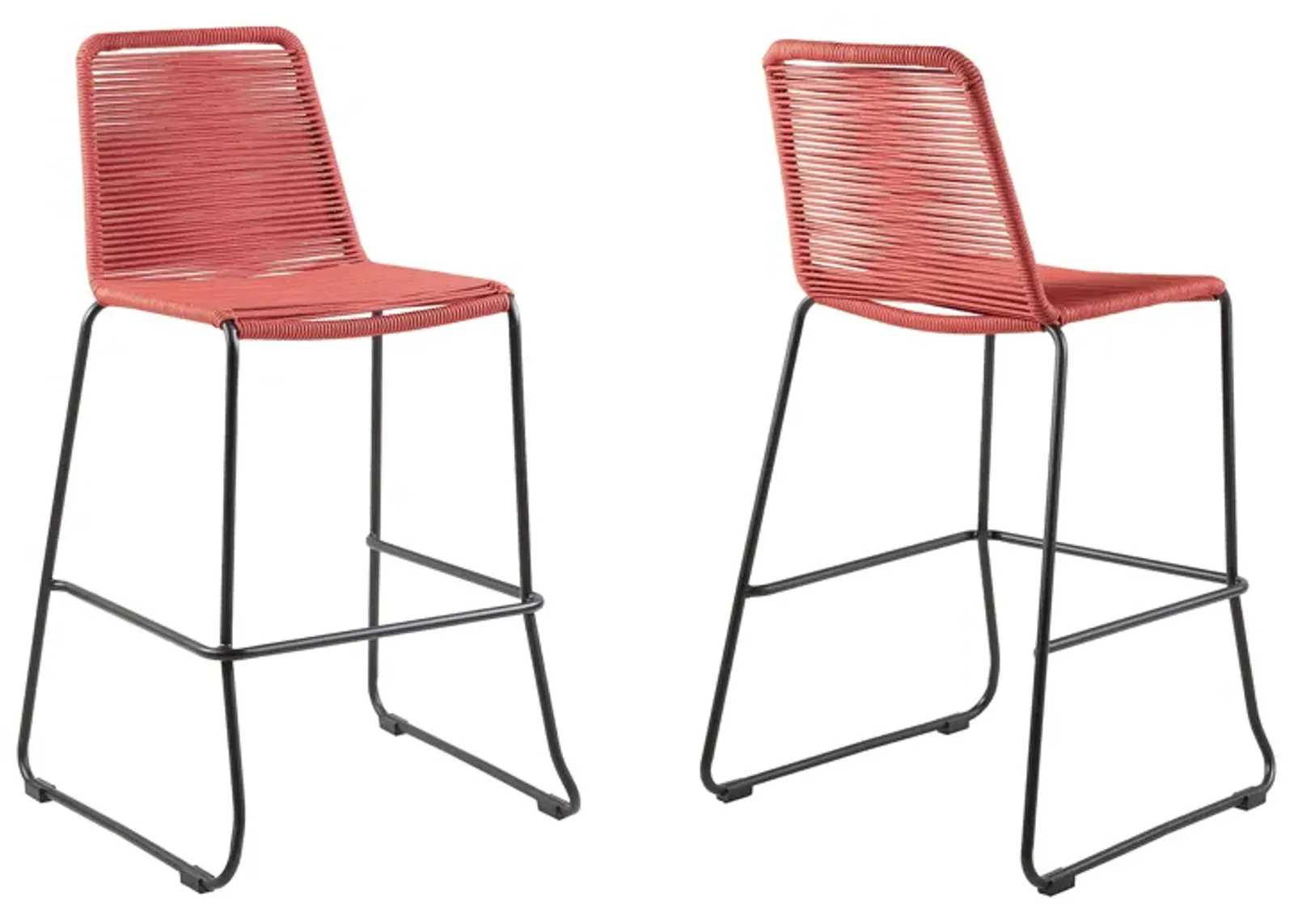 Shasta 30" Outdoor Metal and Brick Red Rope Stackable Barstool - Set of 2