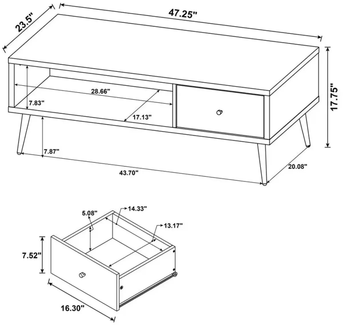 Welsh1-drawer Rectangular Engineered Wood Coffee Table With Storage Shelf Antique Pine and Grey