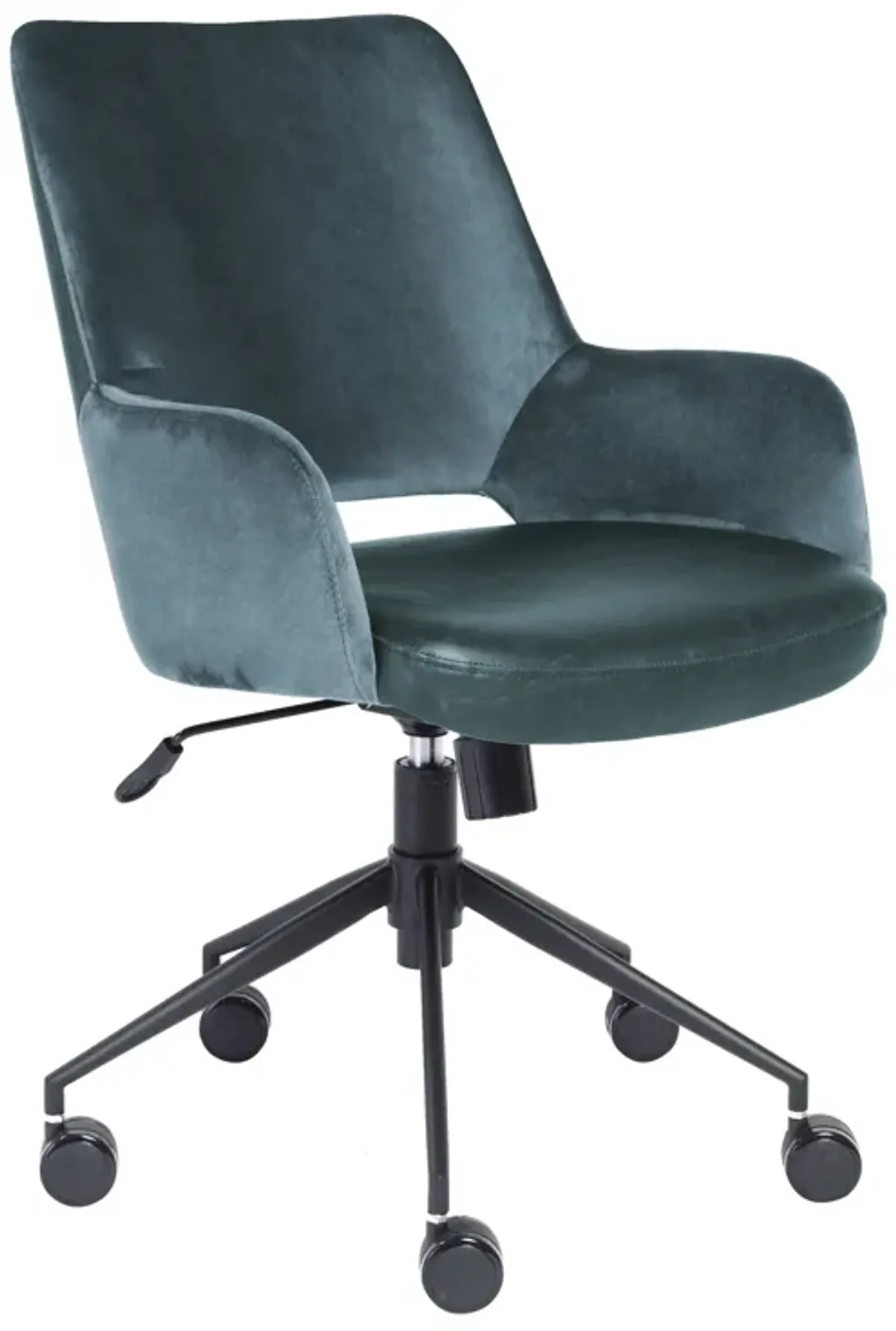 Desi Tilt Office Chair in Blue "Velvet-like" Fabric and Leatherette with Black Base