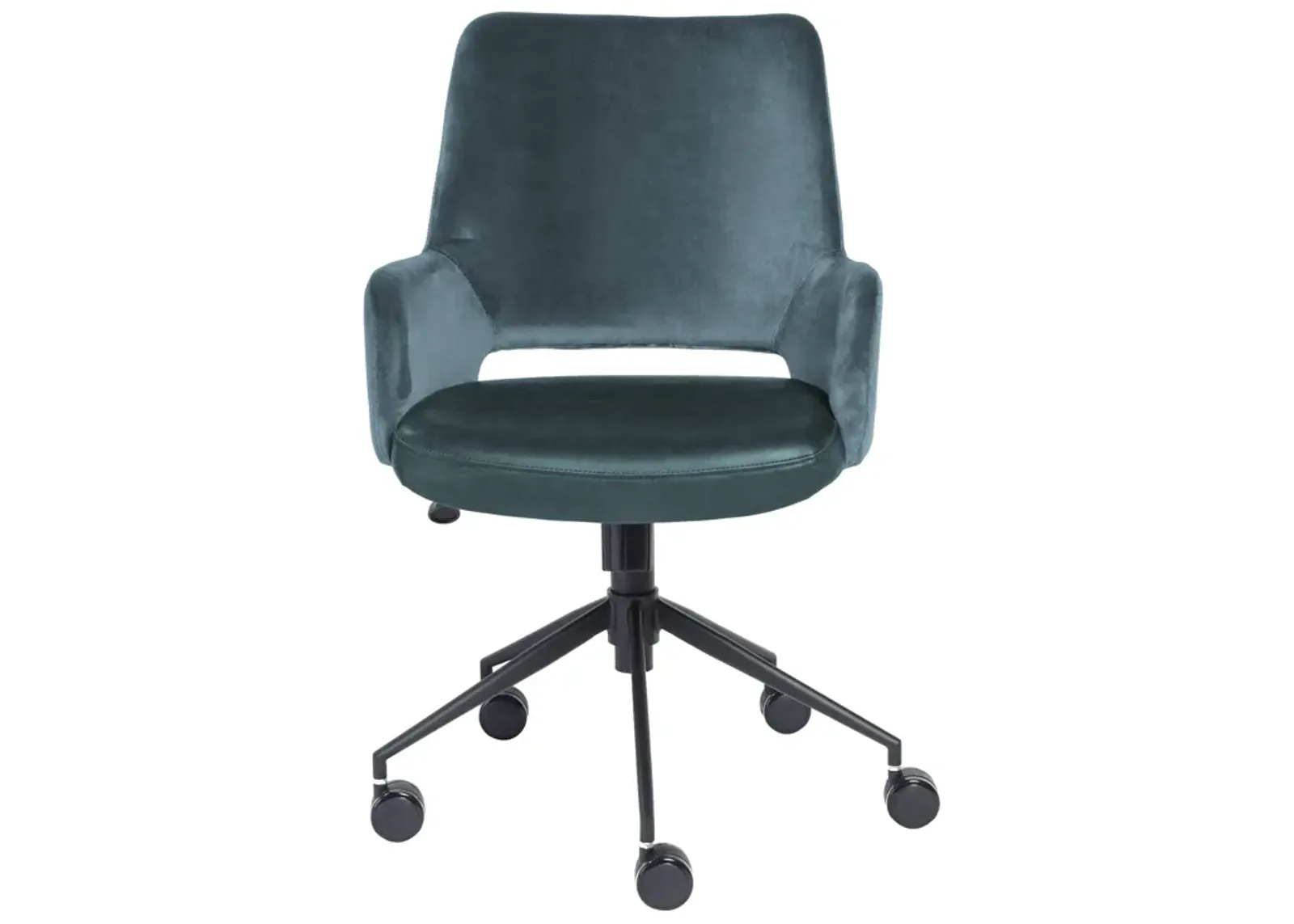 Desi Tilt Office Chair in Blue "Velvet-like" Fabric and Leatherette with Black Base