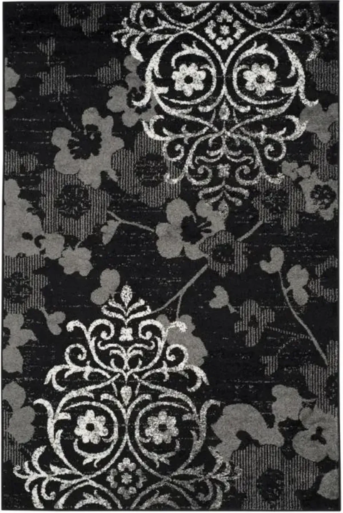 Adirondack Contemporary Black / Silver 3' X 5' Powerloomed Rug