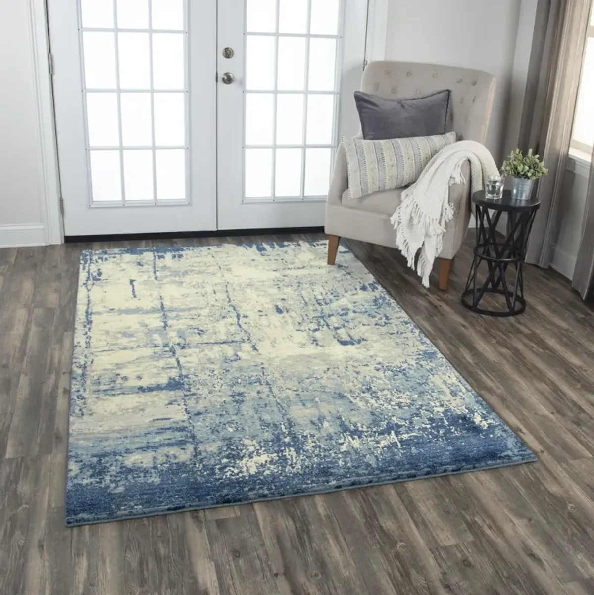 Impressions Blue Abstract NZ Wool/Tencel Blend 9'x12' Rectangle Rug