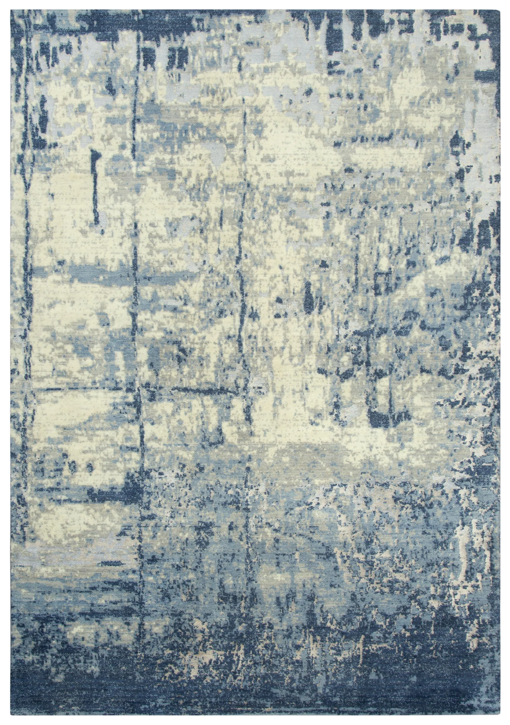 Impressions Blue Abstract NZ Wool/Tencel Blend 9'x12' Rectangle Rug