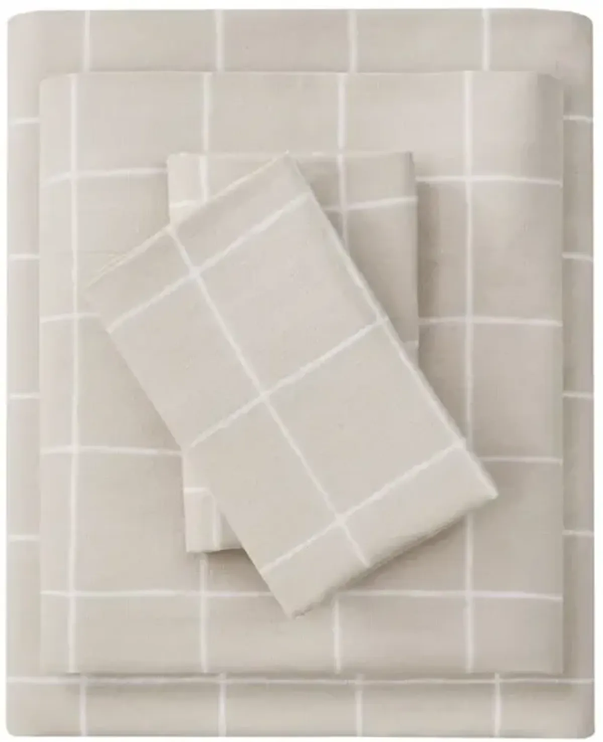 Beautyrest Oversized Flannel Beige Windowpane 4 Piece Sheet Set