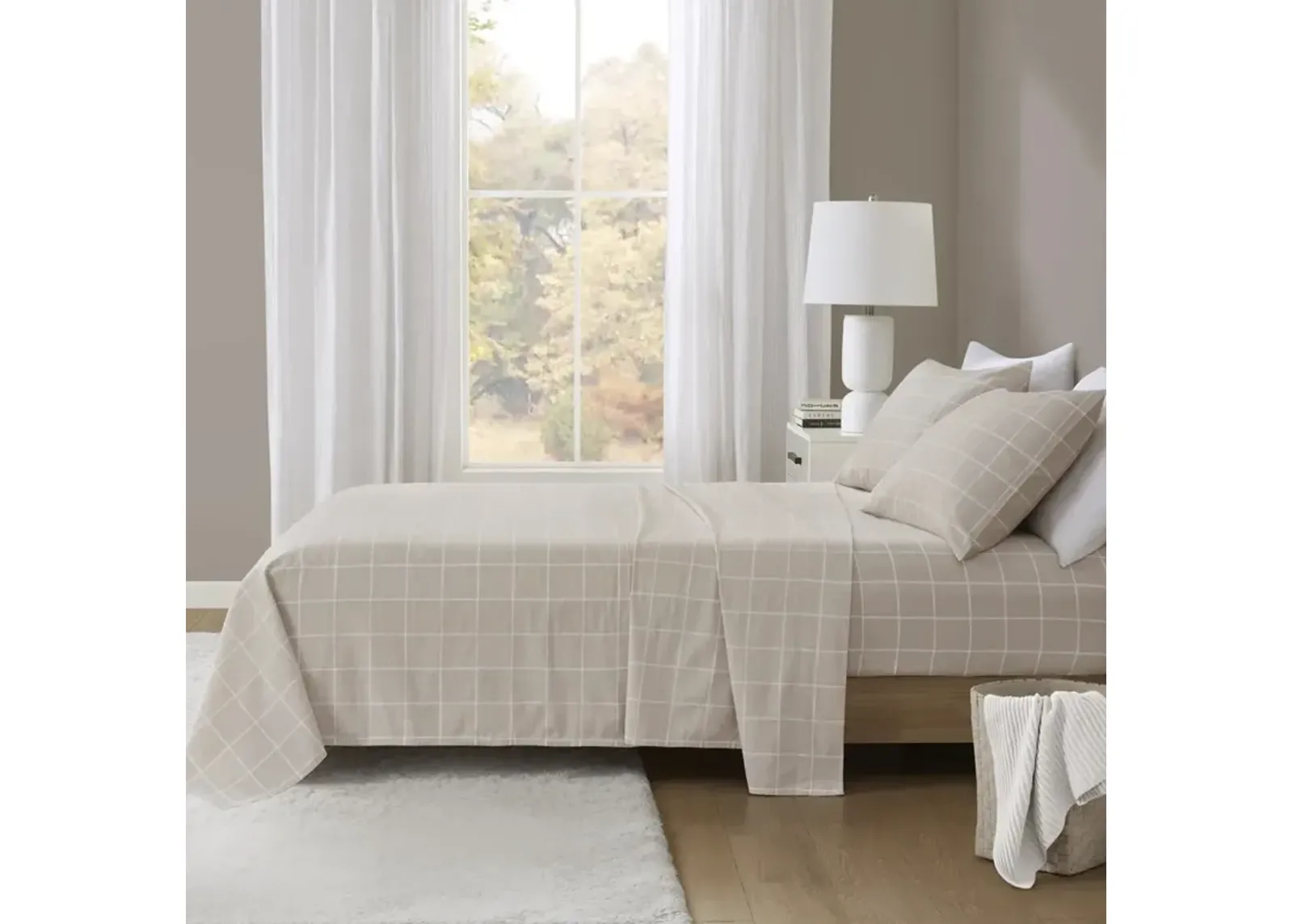 Beautyrest Oversized Flannel Beige Windowpane 4 Piece Sheet Set