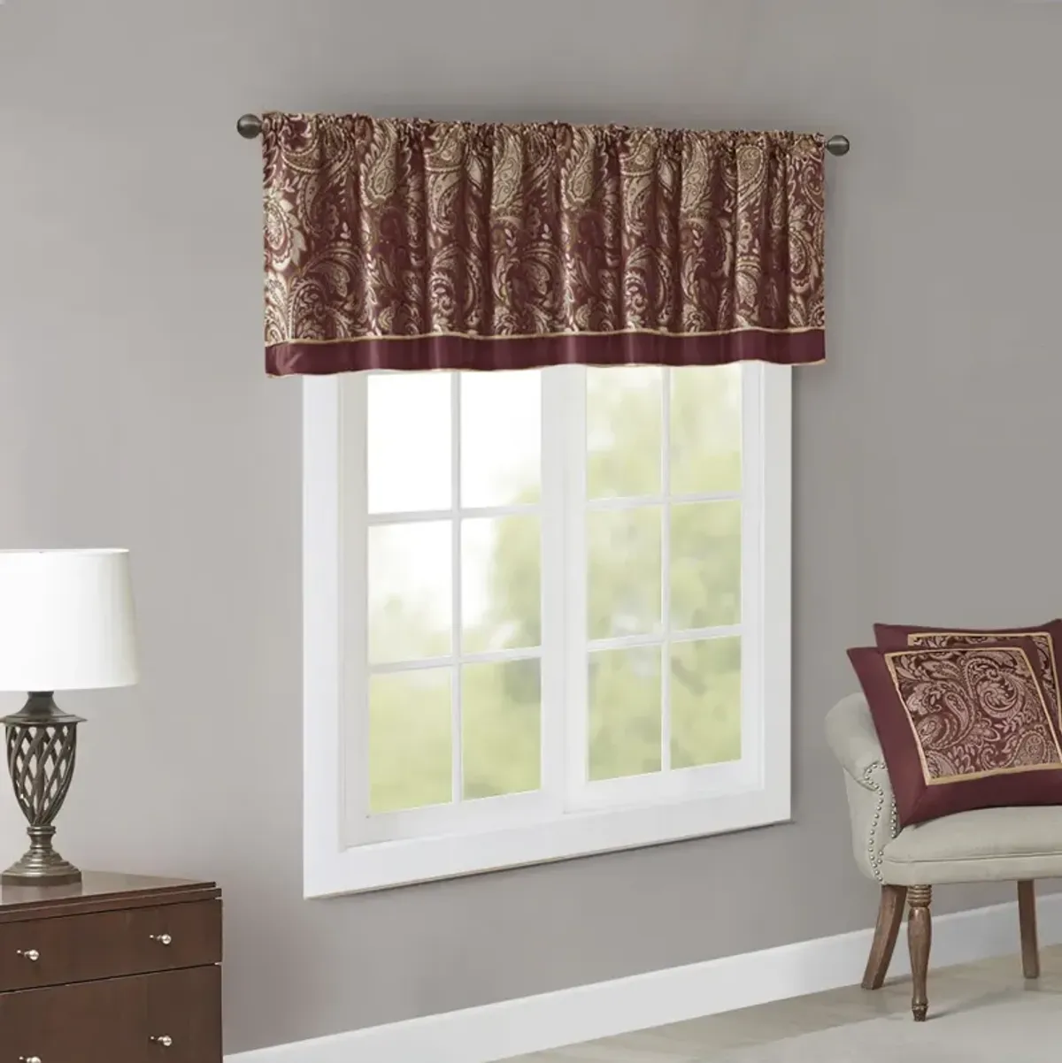 Madison Park Aubrey Burgundy Jacquard Window Valance