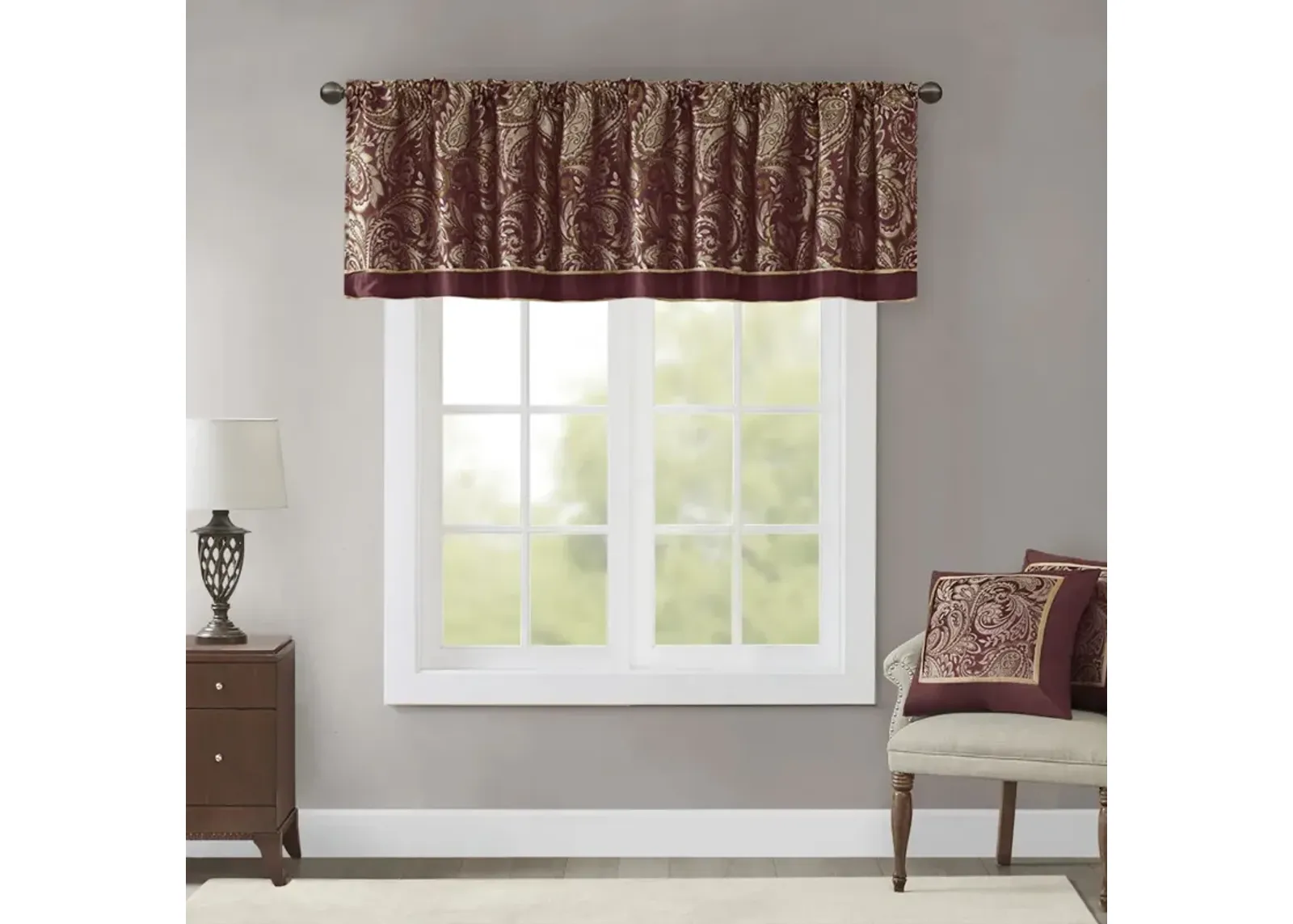 Madison Park Aubrey Burgundy Jacquard Window Valance