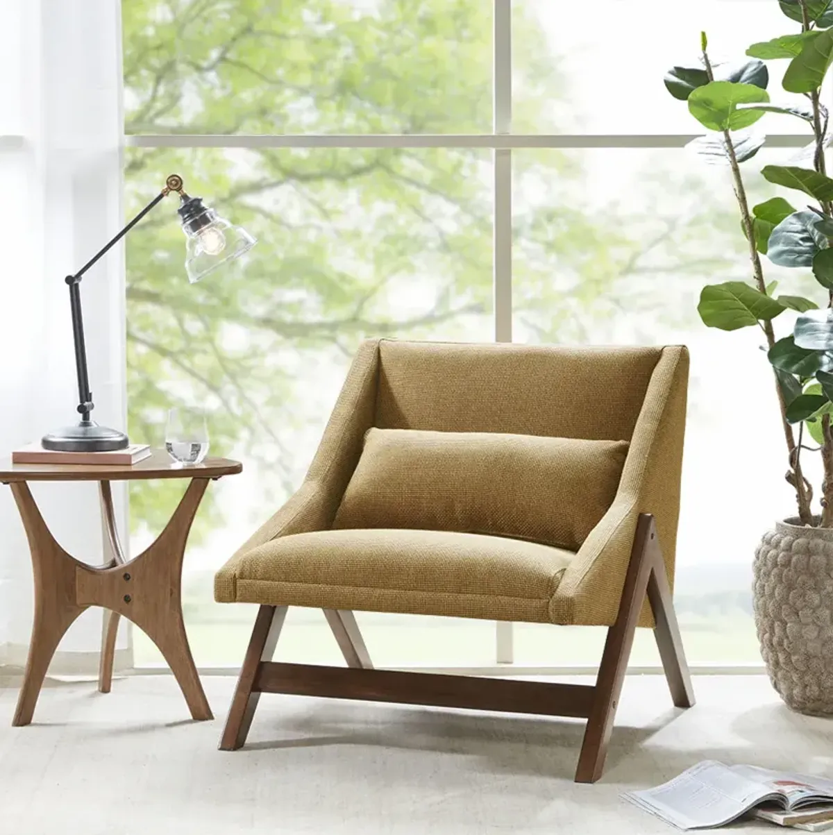 INK+IVY Boomerang Mustard Yellow/Pecan Accent Chair